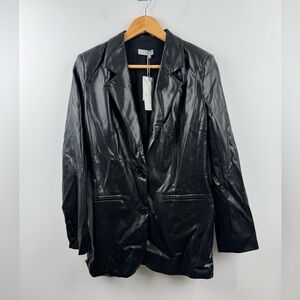NWT Lichi Women Black Faux Leather‎ Blazer Jacket Size XS